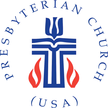 Presbyterian Church USA logo with cross and red flames