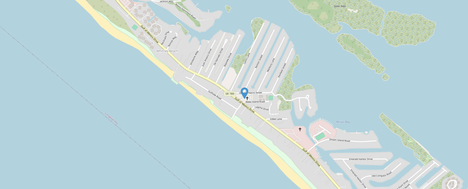 Map pin near Whitney Beach on Longboat Key, Florida